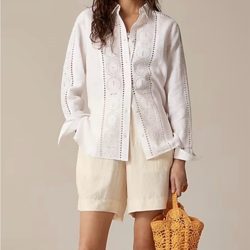 J. Crew Garon Classic White Eyelet Button-Down Shirt